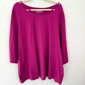 Catherines Womens 3/4 Sleeve T Shirt Top Size 2X  Stretch Mesh Casual Pink